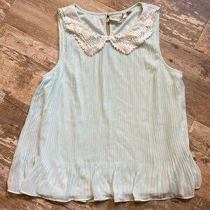 Lauren Conrad Mint Pleated Top With Lace Collar